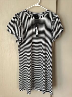 VICI Black & White Striped Ruffle Sleeve Top